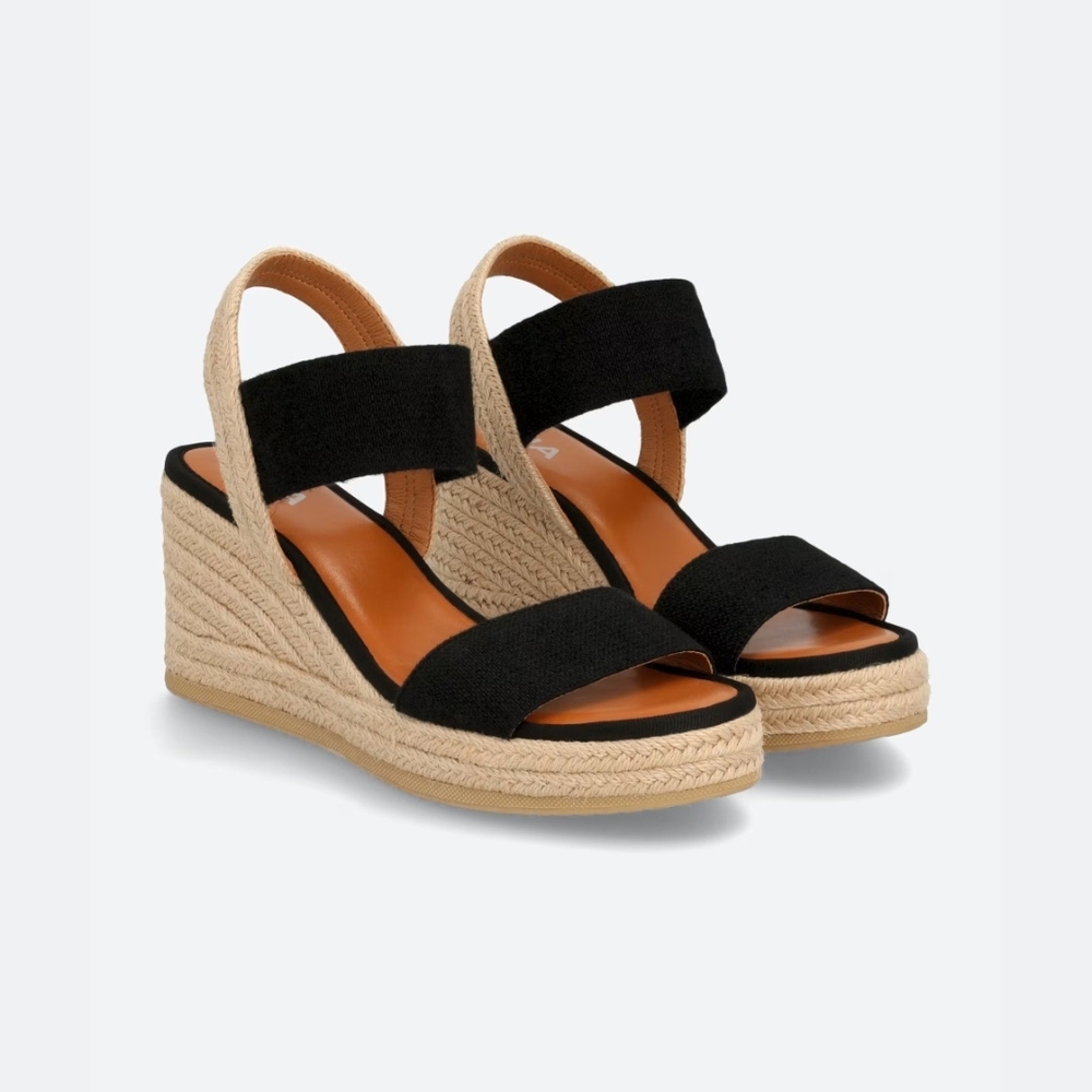 MIA Black and Tan Wedge Sandals
